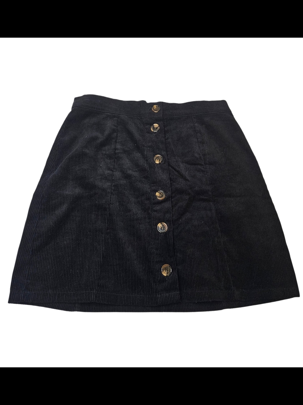 Harper Heritage Black Solid Corduroy Button Front A-Line Short Skirt Women's L
